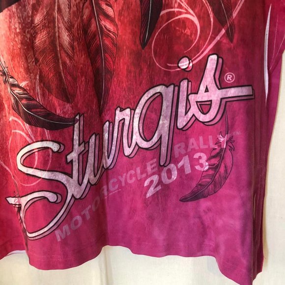Size 1X Ladies 2013 Sturgis Purple/Pink Feather Top - Picture 5 of 6